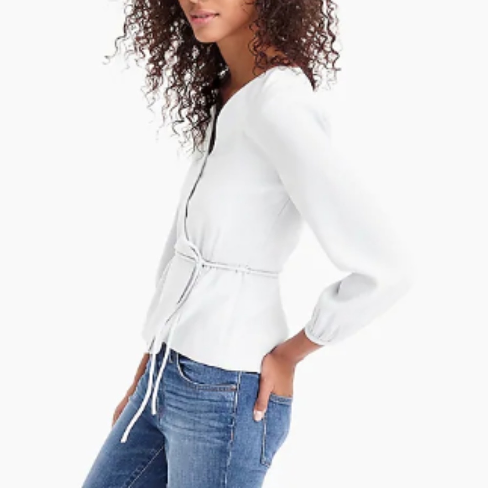 J. Crew Faux-Wrap Tie Top in White